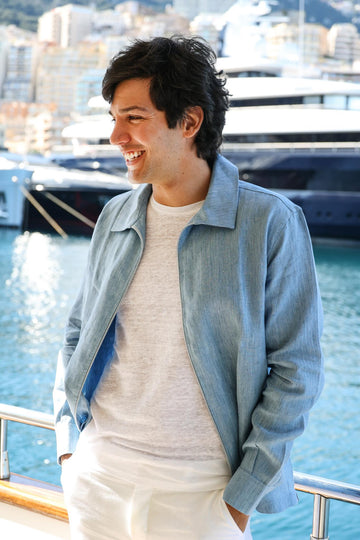 MEN LIGHT BLUE ZIPPER JACKET